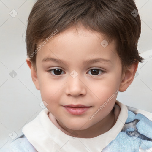 Joyful white child male with short  brown hair and brown eyes