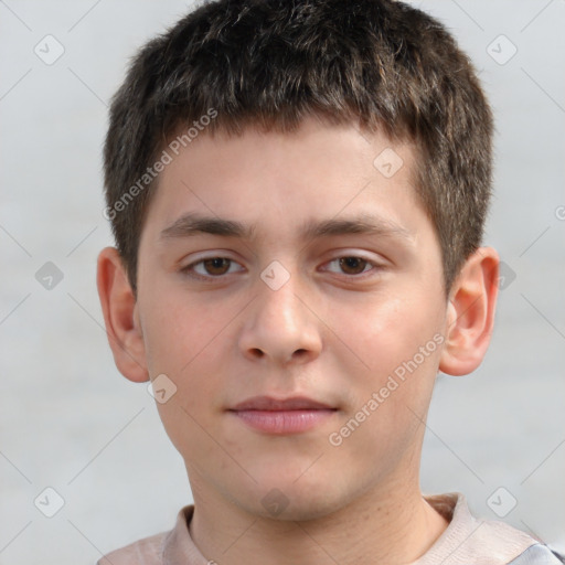 Neutral white child male with short  brown hair and brown eyes