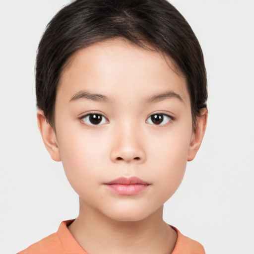 Neutral white child female with short  brown hair and brown eyes