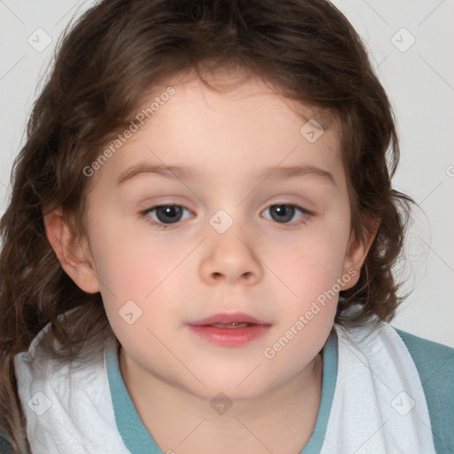 Neutral white child female with medium  brown hair and brown eyes