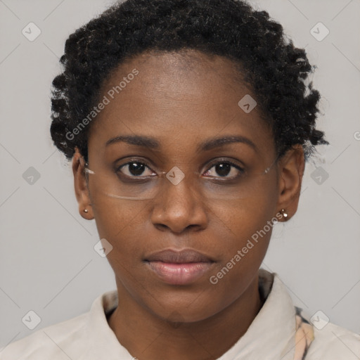 Neutral black young-adult female with short  brown hair and brown eyes