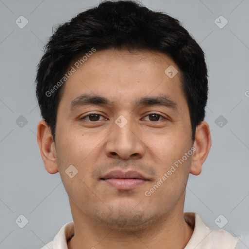 Neutral asian young-adult male with short  brown hair and brown eyes