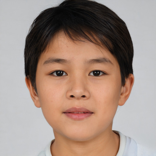 Neutral asian child male with short  brown hair and brown eyes