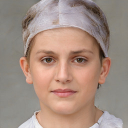 Neutral white young-adult female with short  brown hair and brown eyes