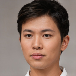 Neutral asian young-adult male with short  brown hair and brown eyes