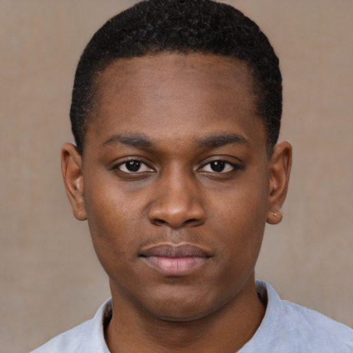 Neutral black young-adult male with short  brown hair and brown eyes