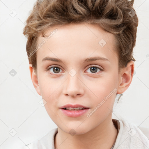 Joyful white child male with short  brown hair and brown eyes