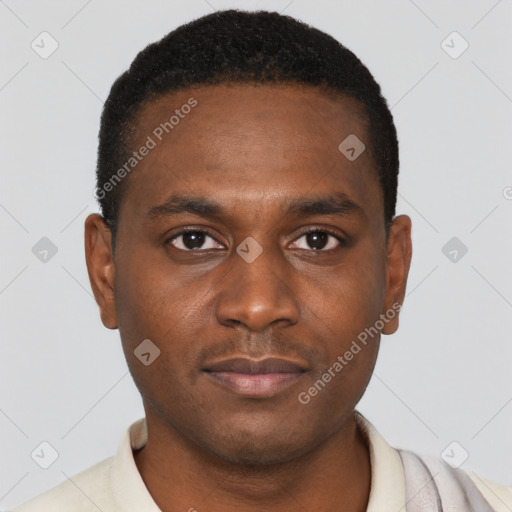 Neutral black young-adult male with short  brown hair and brown eyes