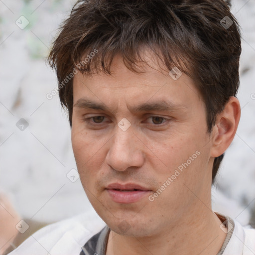 Neutral white adult male with short  brown hair and brown eyes