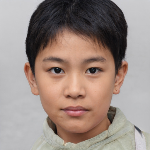 Neutral asian child male with short  brown hair and brown eyes