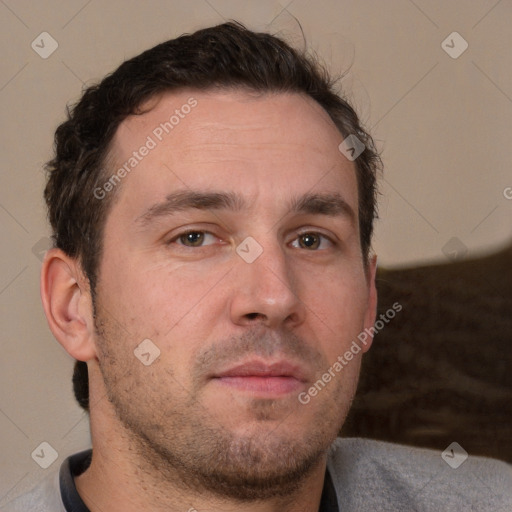 Neutral white adult male with short  brown hair and brown eyes