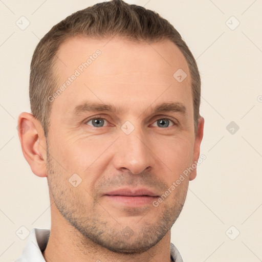 Neutral white adult male with short  brown hair and brown eyes