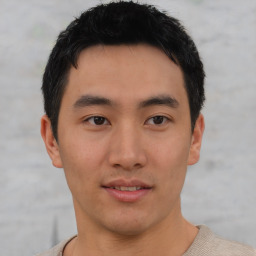 Neutral asian young-adult male with short  black hair and brown eyes