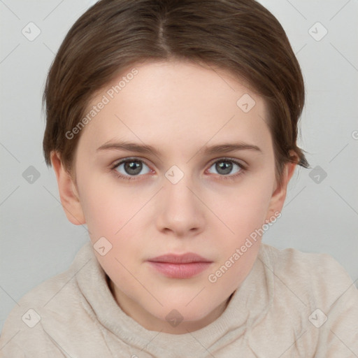 Neutral white young-adult female with short  brown hair and brown eyes