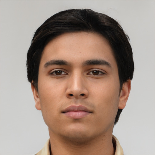 Neutral asian young-adult male with short  black hair and brown eyes