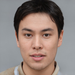 Neutral asian young-adult male with short  brown hair and brown eyes