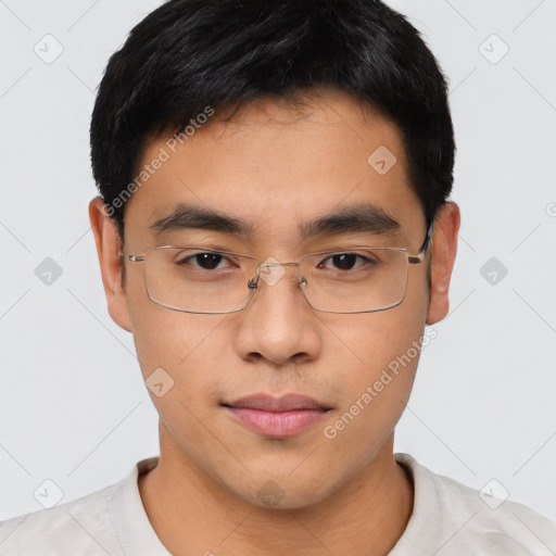 Neutral asian young-adult male with short  brown hair and brown eyes