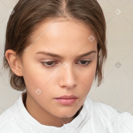 Neutral white child female with medium  brown hair and brown eyes