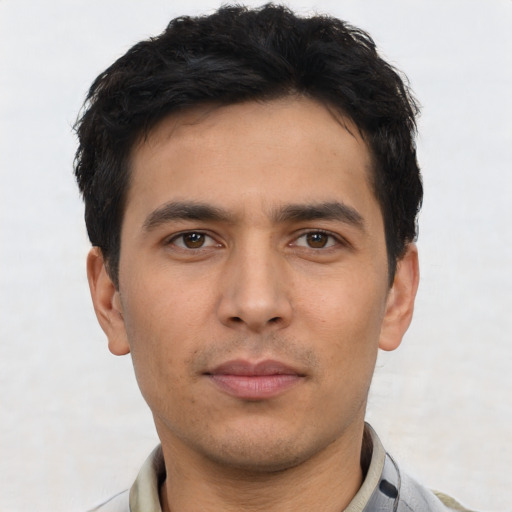 Neutral asian young-adult male with short  black hair and brown eyes