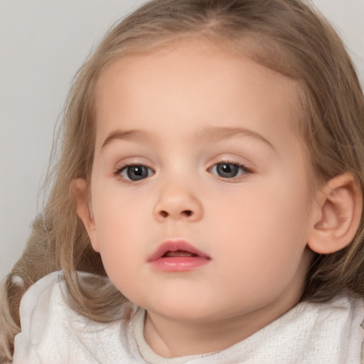 Neutral white child female with medium  brown hair and brown eyes