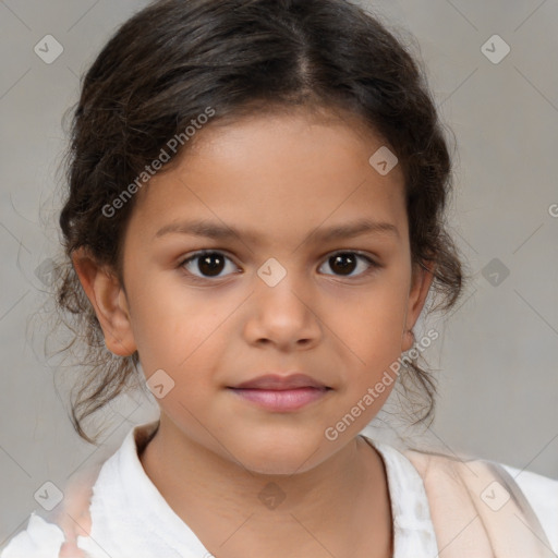 Neutral white child female with medium  brown hair and brown eyes