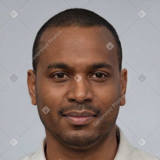 Neutral latino young-adult male with short  brown hair and brown eyes