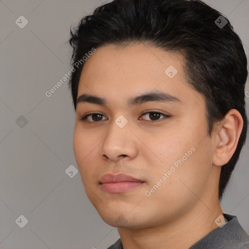 Neutral white young-adult male with short  black hair and brown eyes