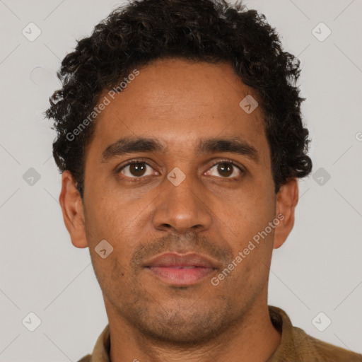 Neutral latino young-adult male with short  brown hair and brown eyes