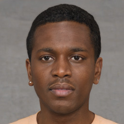 Neutral black young-adult male with short  brown hair and brown eyes