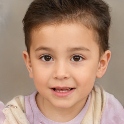 Joyful white child male with short  brown hair and brown eyes