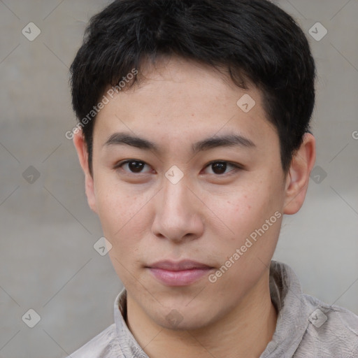Neutral asian young-adult male with short  brown hair and brown eyes