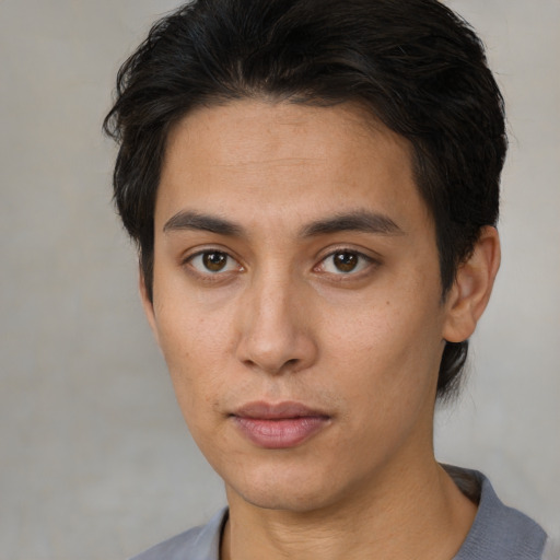 Neutral white adult male with short  brown hair and brown eyes