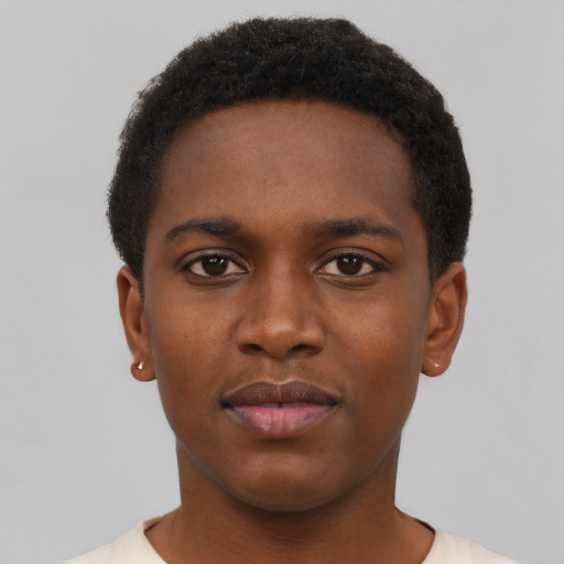 Neutral black young-adult male with short  brown hair and brown eyes