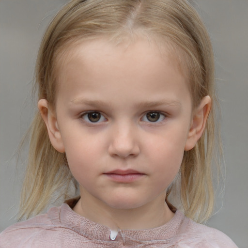 Neutral white child female with medium  brown hair and grey eyes