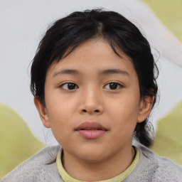 Neutral asian child female with short  brown hair and brown eyes