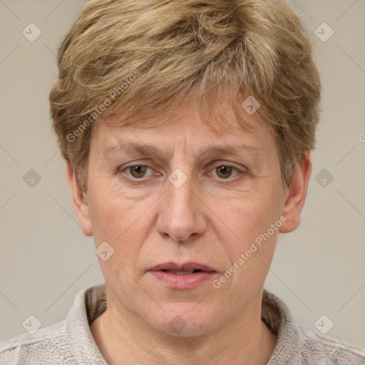 Joyful white adult male with short  brown hair and grey eyes