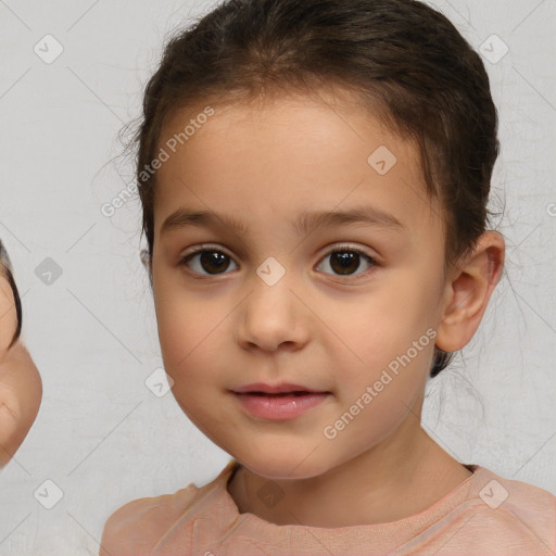 Neutral white child female with short  brown hair and brown eyes