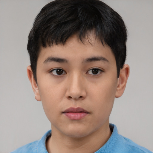 Neutral asian young-adult male with short  brown hair and brown eyes