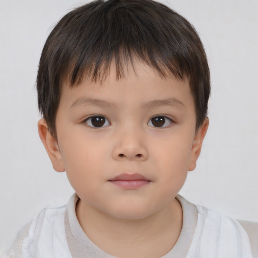 Neutral asian child male with short  brown hair and brown eyes