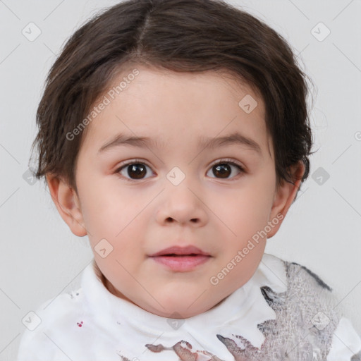 Neutral white child female with short  brown hair and brown eyes