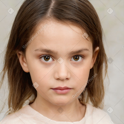 Neutral white child female with medium  brown hair and brown eyes