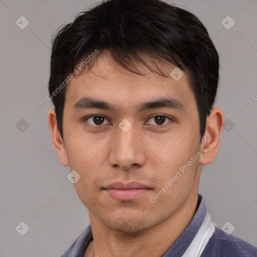 Neutral asian young-adult male with short  brown hair and brown eyes