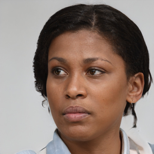 Neutral black young-adult female with short  brown hair and brown eyes