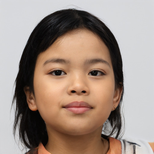 Neutral asian child female with medium  black hair and brown eyes