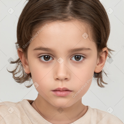 Neutral white child female with medium  brown hair and brown eyes