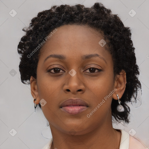 Neutral black young-adult female with short  brown hair and brown eyes