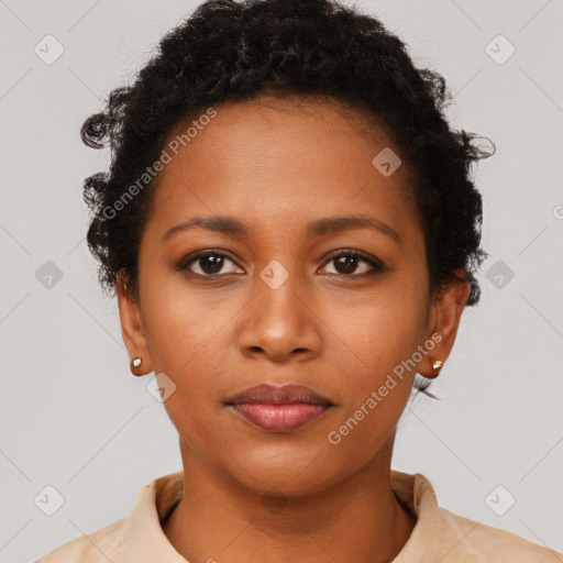 Neutral black young-adult female with short  brown hair and brown eyes