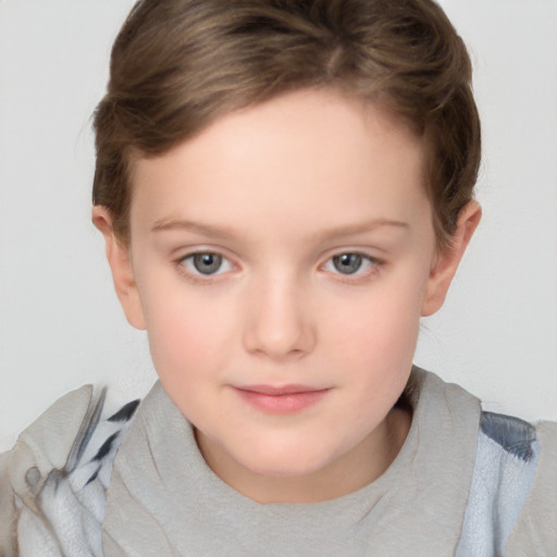 Neutral white child female with short  brown hair and brown eyes