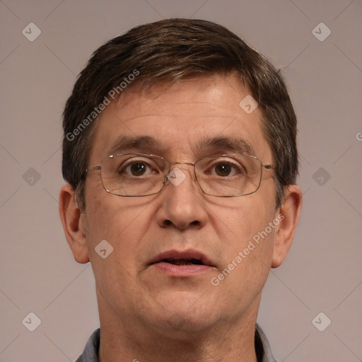 Neutral white adult male with short  brown hair and brown eyes