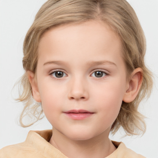 Neutral white child female with medium  blond hair and grey eyes